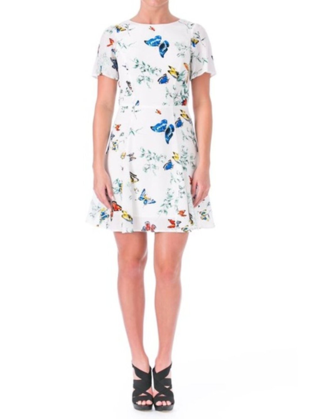 PJK Ivory Silk Butterfly Short Sleeve Dress